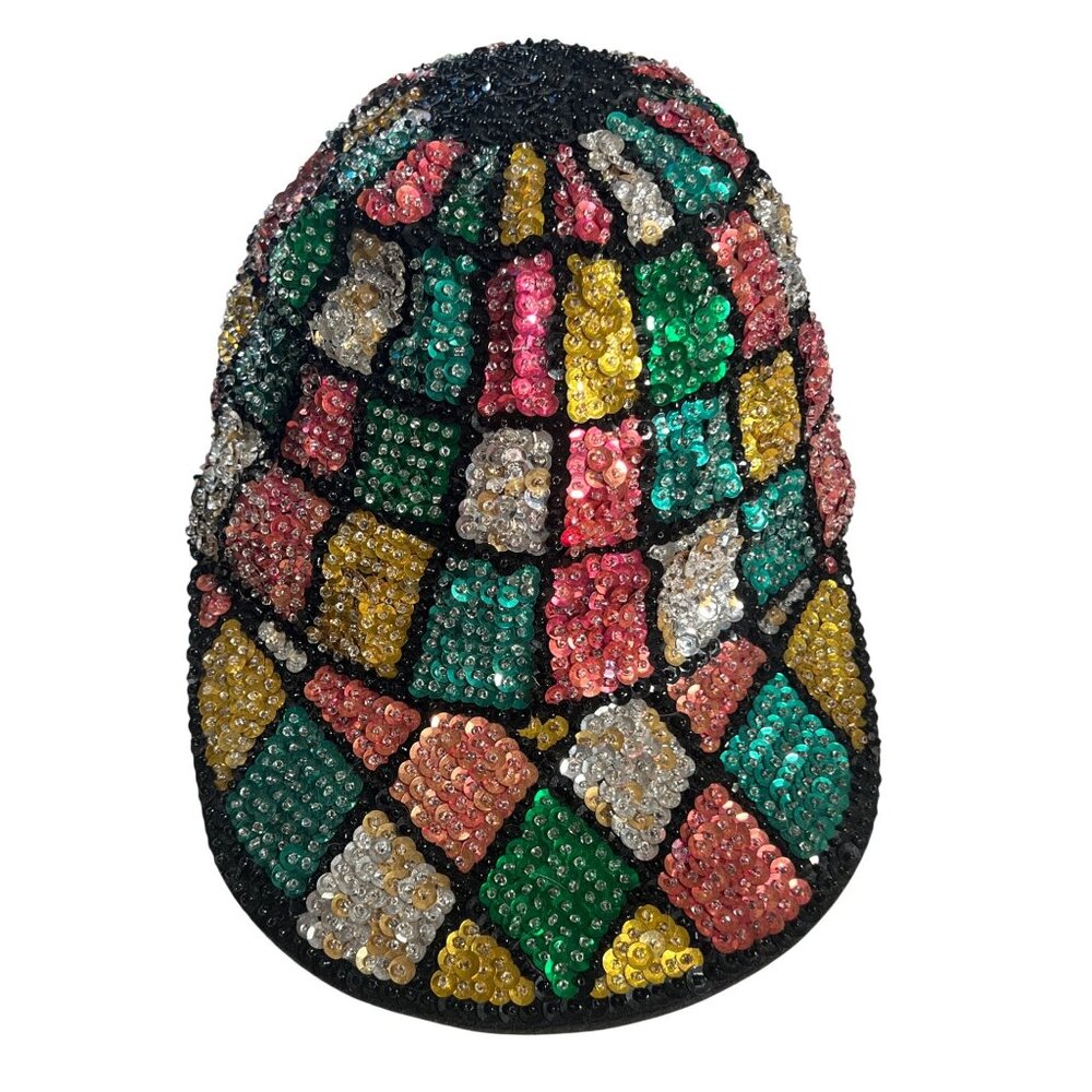 Vintage Sequin Mosaic Patterned Cap With Black Base For Adults
